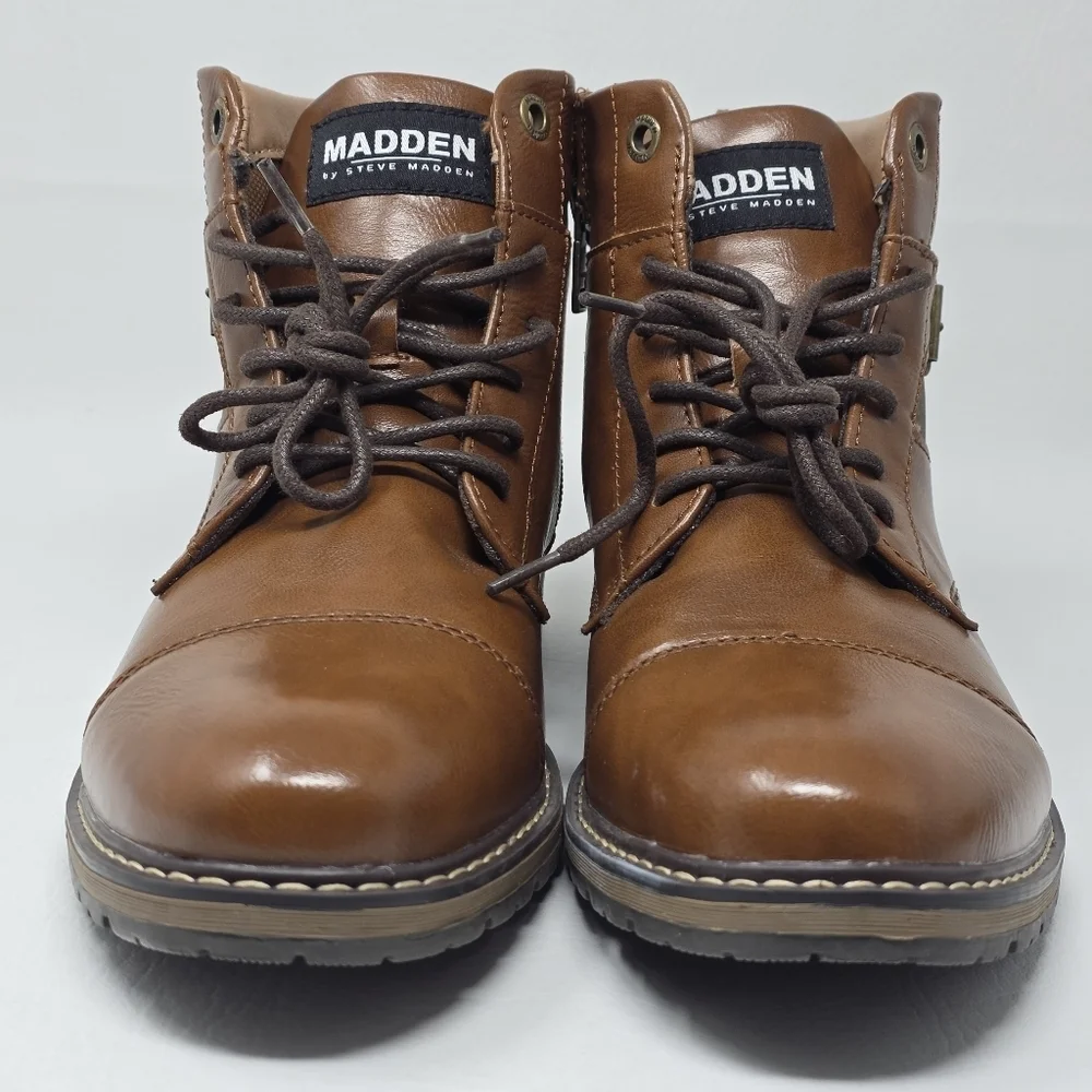 Madden Men's Combat Lace Up Boots Size Zipper Brown Size 9.5 New